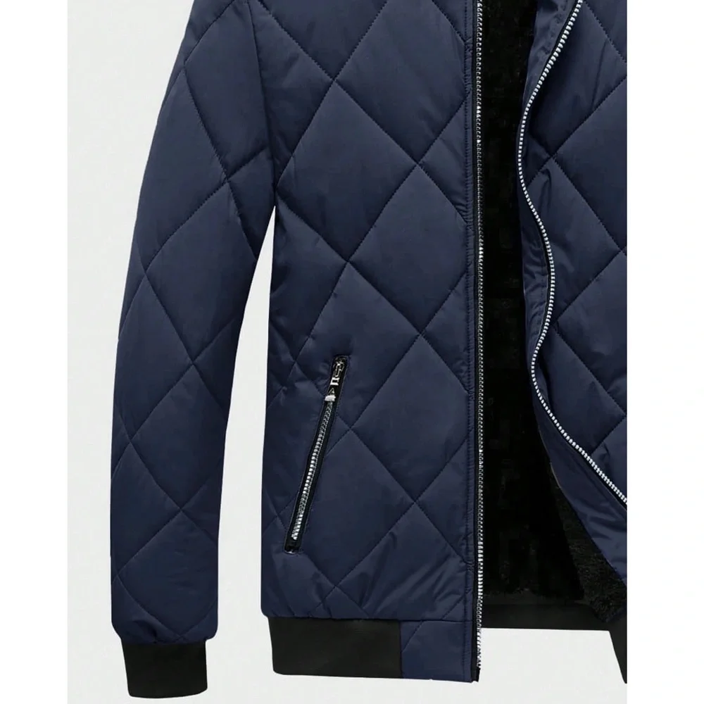 Men’s Zip Up Quilted Fleece Lined Jacket - Picture 3 of 11